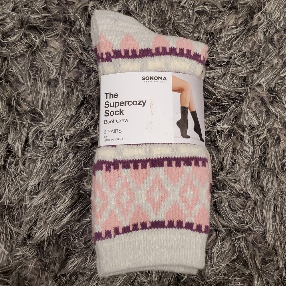 NWT Women's Sonoma Bundle of 2 Super Cozy Boot Crew Socks